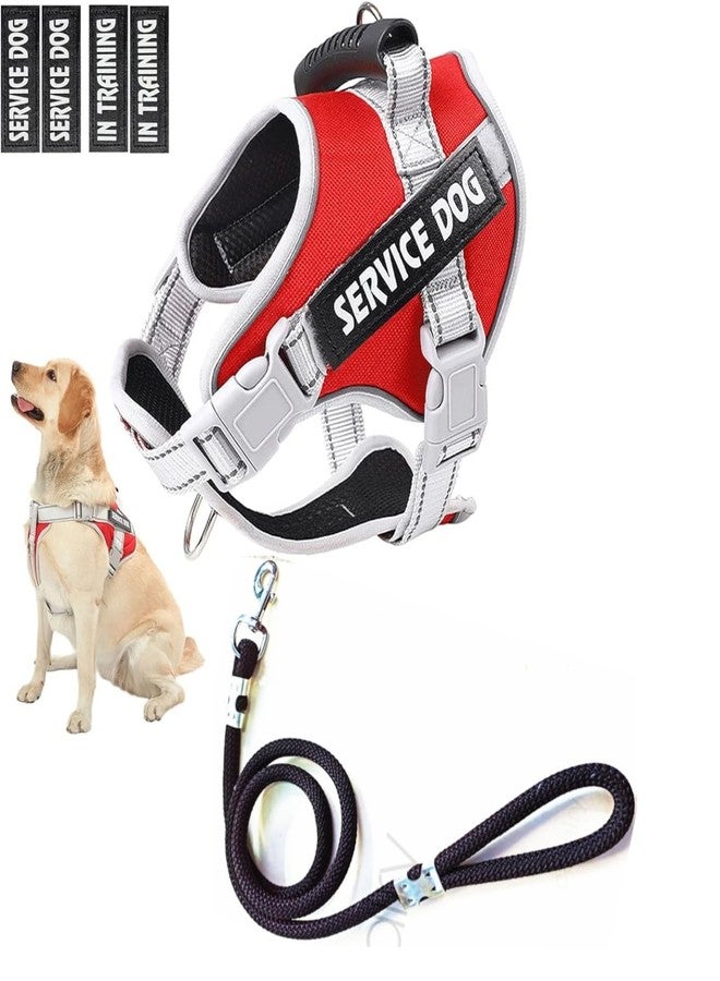 Cavalry Service Dog Harness with Leash, Blue and Black (Red, Large) - Image 1